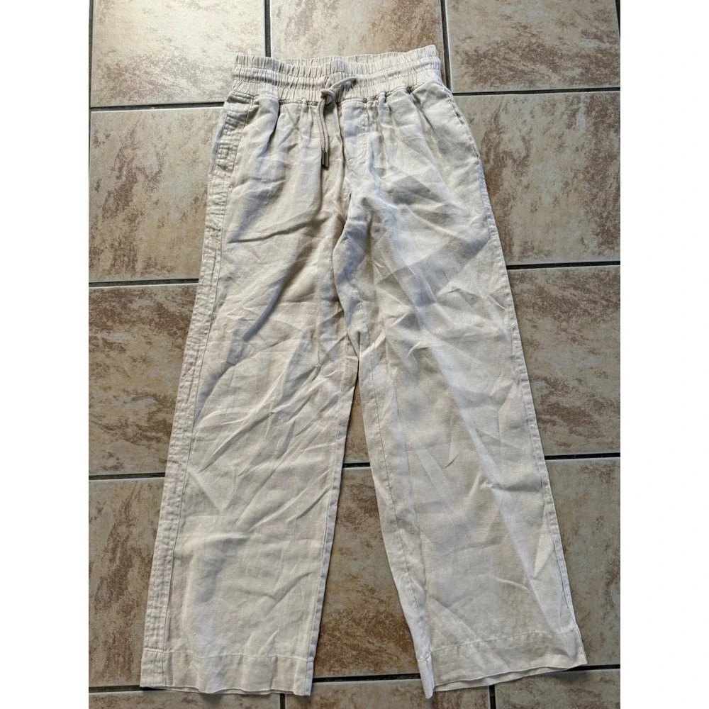 Quince 100% European Linen Wide Leg Pants Driftwood Beige Size Small